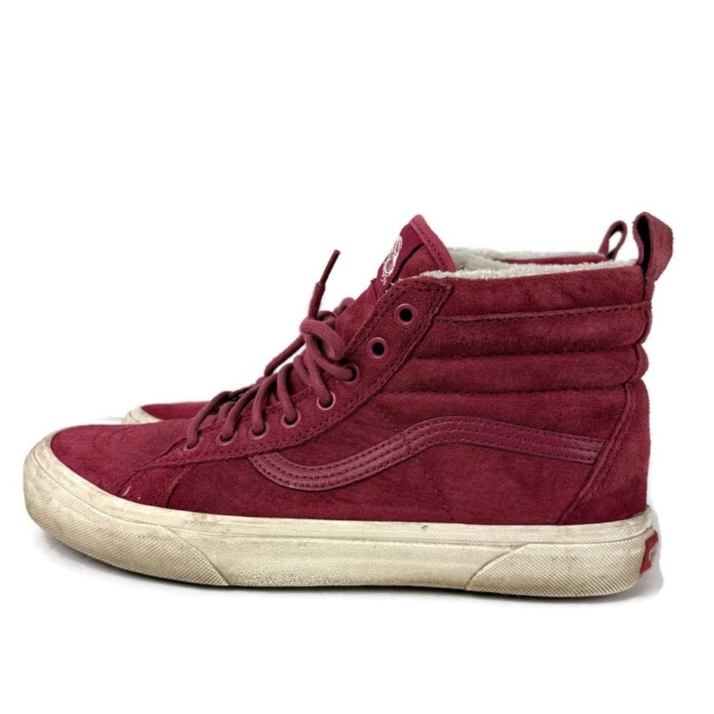 Vans Suede Scotchgard Fur Lined Lace Up High Top Sneakers in Deep Red/Cream